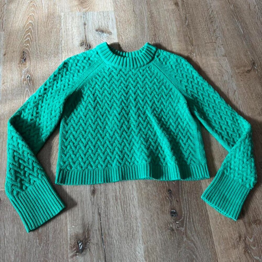 Alice + Olivia Green Knit Leta Textured Pullover‎ Cotton Blend Sweater Size XS